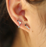 Delicate 3 Stone CZ Opal Bar Stud Earring
