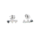 Delicate 3 Stone CZ Opal Bar Stud Earring