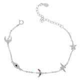 Evil Eye Rainbow CZ Bracelet 925 Sterling Silver Minimalist Dainty Jewelry