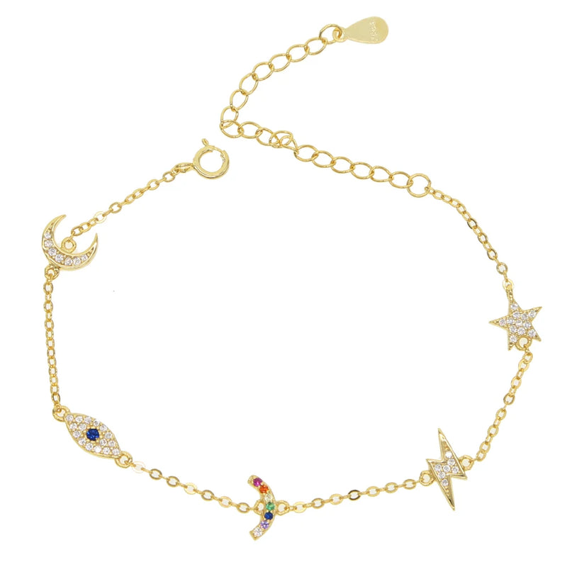 Evil Eye Rainbow CZ Bracelet 925 Sterling Silver Minimalist Dainty Jewelry