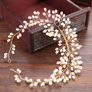 Pearl Long Hair Comb Bride Headdress Headband Hair Jewelry