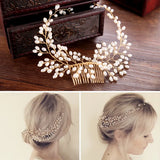 Pearl Long Hair Comb Bride Headdress Headband Hair Jewelry