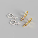 925 Silver Cross Hoop Huggie Earrings with Zirconia, TLE686