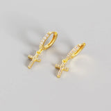925 Silver Cross Hoop Huggie Earrings with Zirconia, TLE686