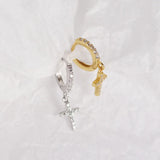 925 Silver Cross Hoop Huggie Earrings with Zirconia, TLE686