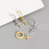 925 Silver Cross Hoop Huggie Earrings with Zirconia, TLE686