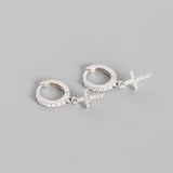 925 Silver Cross Hoop Huggie Earrings with Zirconia, TLE686