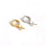 925 Silver Cross Hoop Huggie Earrings with Zirconia, TLE686