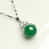 925 Silver Necklace with Diamond Jade Pendant Bead Transfer Chalcedony Agate