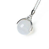 925 Silver Necklace with Diamond Jade Pendant Bead Transfer Chalcedony Agate