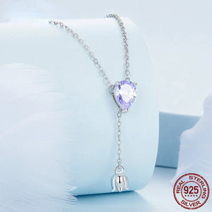 925 Silver Purple Zircon Lily Valley Pendant Necklace Elegant Chain