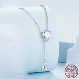 925 Silver Purple Zircon Lily Valley Pendant Necklace Elegant Chain
