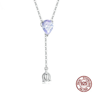 925 Silver Purple Zircon Lily Valley Pendant Necklace Elegant Chain
