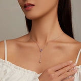 925 Silver Purple Zircon Lily Valley Pendant Necklace Elegant Chain