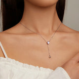 925 Silver Purple Zircon Lily Valley Pendant Necklace Elegant Chain