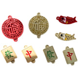 DIY Chinese Alloy Jewelry Material Double Hoop Earrings Red Blessing Koi Pendant
