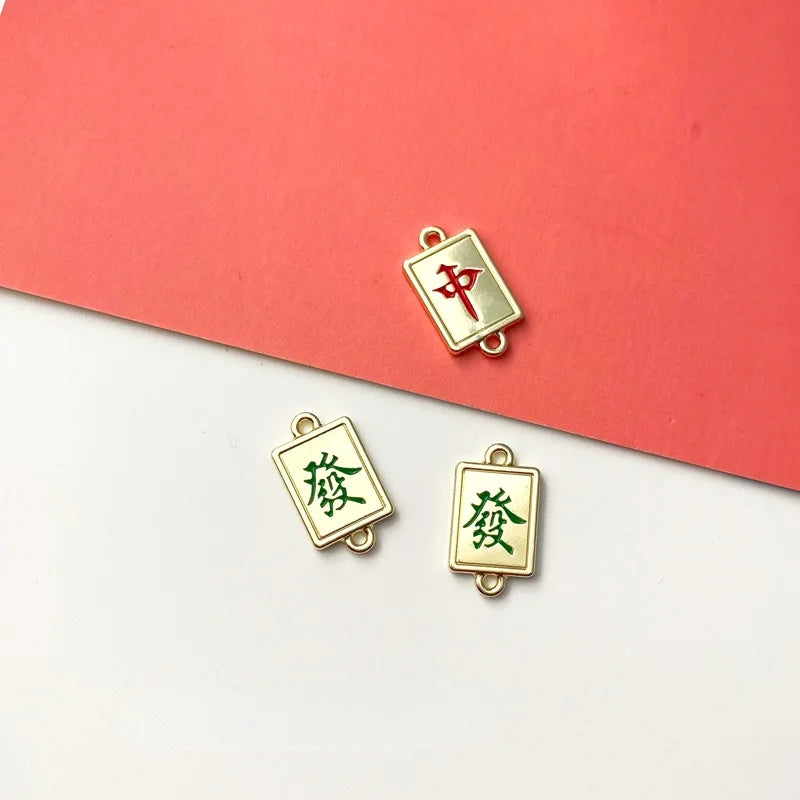 DIY Chinese Alloy Jewelry Material Double Hoop Earrings Red Blessing Koi Pendant