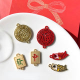 DIY Chinese Alloy Jewelry Material Double Hoop Earrings Red Blessing Koi Pendant