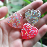 DIY Heart Keychain Pendant Resin Charms Necklace 21pcs