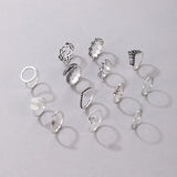 Bohemian Sunflower Crown Rings for Women Punk Feather Star Hollow Alloy Ring Set