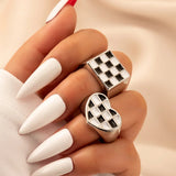 Love Heart Couples Rings Set Punk Oil Geometry Metal Wedding Jewelry
