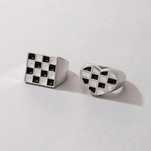 Love Heart Couples Rings Set Punk Oil Geometry Metal Wedding Jewelry