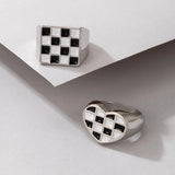 Love Heart Couples Rings Set Punk Oil Geometry Metal Wedding Jewelry