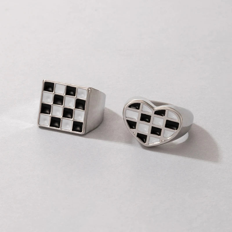 Love Heart Couples Rings Set Punk Oil Geometry Metal Wedding Jewelry