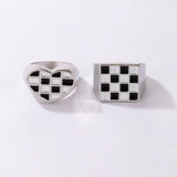Love Heart Couples Rings Set Punk Oil Geometry Metal Wedding Jewelry
