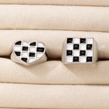Love Heart Couples Rings Set Punk Oil Geometry Metal Wedding Jewelry