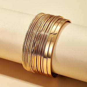 Bohemia Wide Surface Bracelets Set for Women Charm Geometric Metal Alloy Bangles