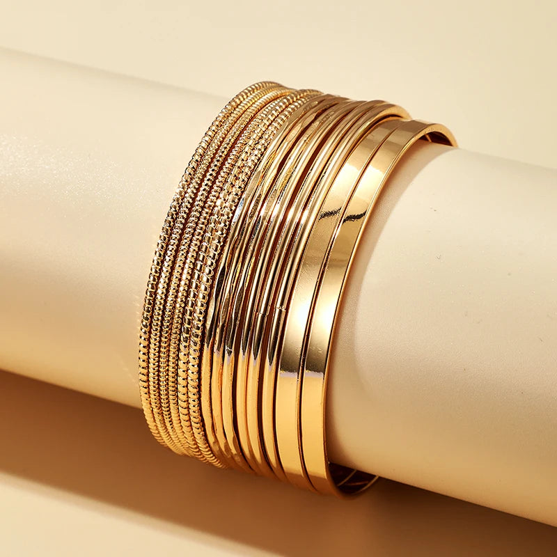 Bohemia Wide Surface Bracelets Set for Women Charm Geometric Metal Alloy Bangles