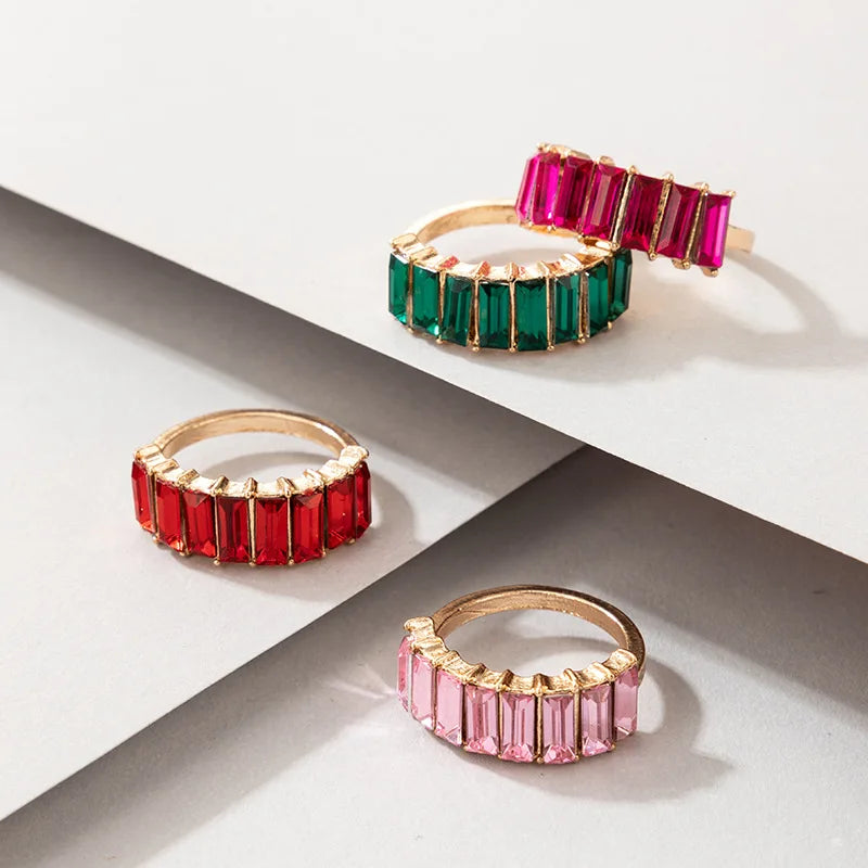Colorful Rhinestone Geometry Women's Crystal Stone Ring