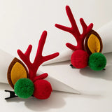 Docona Christmas Reindeer Horn Pompom Girl Hair Clip