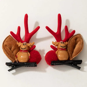 Docona Christmas Reindeer Horn Pompom Girl Hair Clip