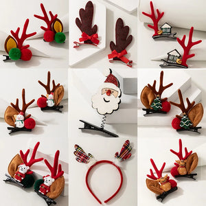 Docona Christmas Reindeer Horn Pompom Girl Hair Clip