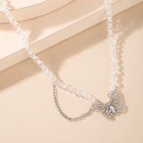 Silver Butterfly Acrylic Beads Boho Necklace for Women