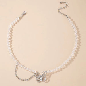 Silver Butterfly Acrylic Beads Boho Necklace for Women
