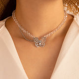 Silver Butterfly Acrylic Beads Boho Necklace for Women