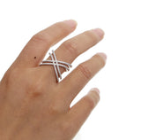 925 Silver Criss Cross X Ring Wedding Engagement Women's Full Finger Jewelry