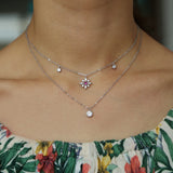 925 Sterling Silver Double Layer Necklace CZ Flower Charm Women Jewelry