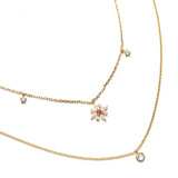 925 Sterling Silver Double Layer Necklace CZ Flower Charm Women Jewelry