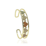 Double Layer Bangle Bracelet Pink Heart Charm Rainbow CZ Open Cuff Women Jewelry