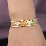 Double Layer Bangle Bracelet Pink Heart Charm Rainbow CZ Open Cuff Women Jewelry