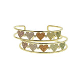 Double Layer Bangle Bracelet Pink Heart Charm Rainbow CZ Open Cuff Women Jewelry