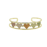Double Layer Bangle Bracelet Pink Heart Charm Rainbow CZ Open Cuff Women Jewelry