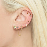 Rainbow CZ Double Piercing Earring with Tassel Chain 925 Sterling Silver