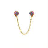 Rainbow CZ Double Piercing Earring with Tassel Chain 925 Sterling Silver