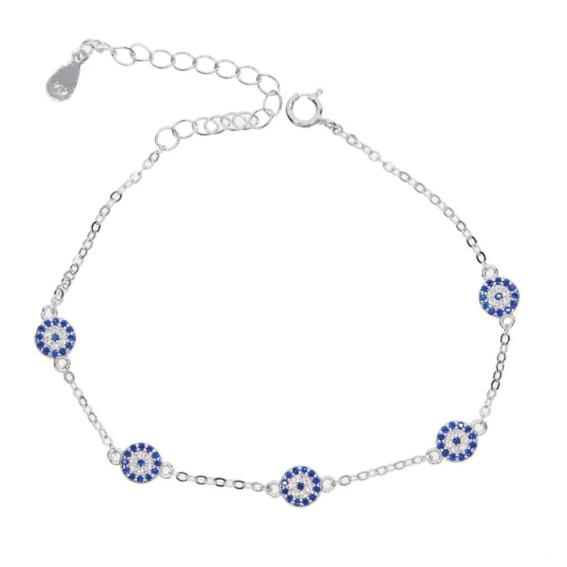 925 Silver CZ Evil Eye Charm Bracelet for Women