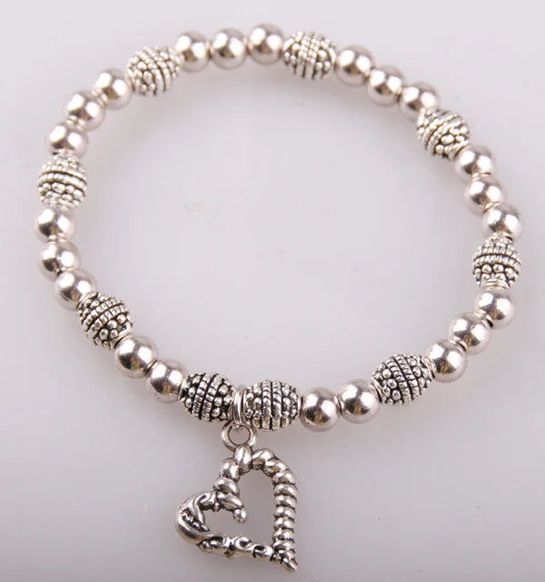 Heart Charm Beaded Bracelet for Women